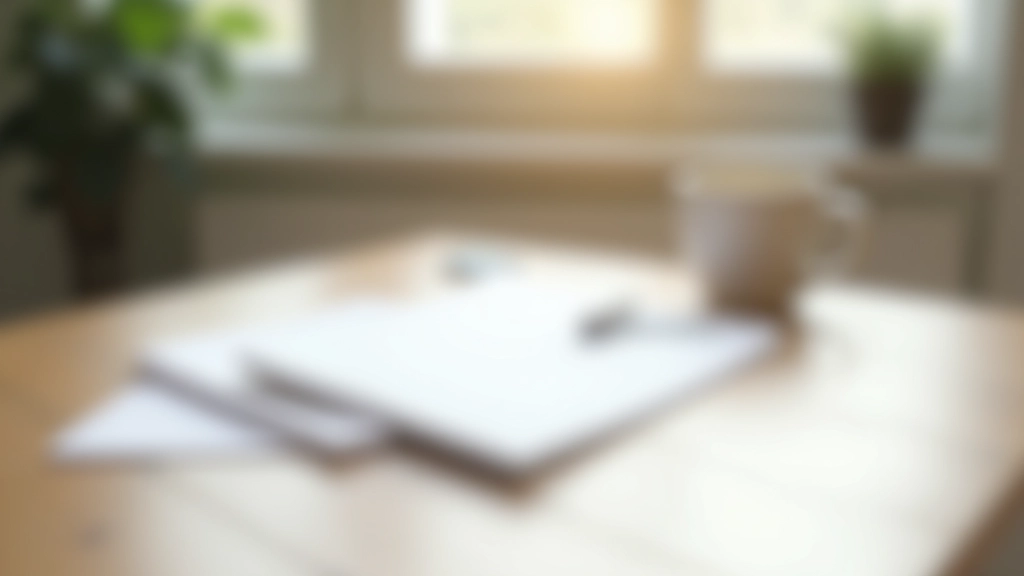Kalme werkplek met notebook, pen en minimale bezittingen op schoon bureau